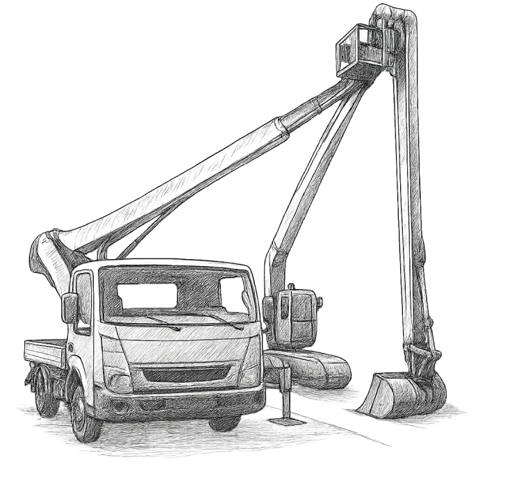 naprawianie koparki z podnośnika koszowego